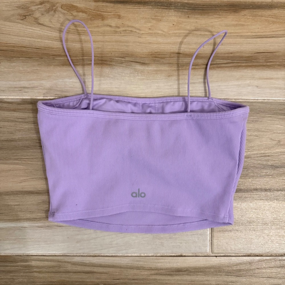 Alo Yoga Ribbed Cropped Tank Top Lavender Purple Spaghetti Strap Size S